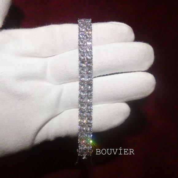 White Gold faux Diamond 8mm Two Row Tennis Bracelet - Picture 1 of 1